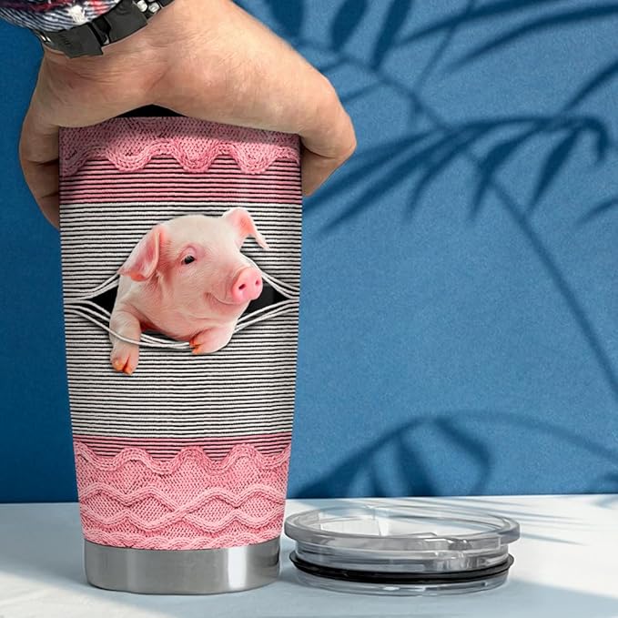 SANDJEST Pig Tumbler 20oz Stainless Steel Insulated Tumblers Coffee Travel Mug Cup Funny Pig Gifts for Women Girls Gift for Birthday Christmas - Bloomnest