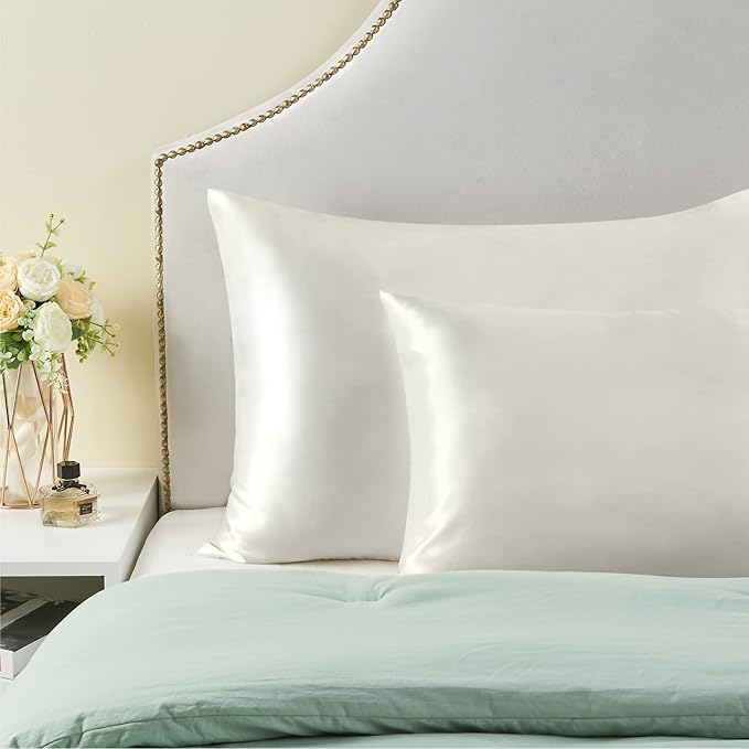 BEDELITE Satin Pillowcase for Hair and Skin, Super Soft and Cooling Similar to Silk Pillow Cases 2 Pack with Envelope Closure, Gift for Women Men(13"x18" Toddler Size, Ivory) - Bloomnest