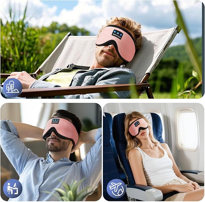 3D Sleep Mask with Bluetooth Headphones, Sleeping Headphones for Side Sleepers, Wireless Music Eye Mask with Ultra-Thin Stereo Speakers for Men, Women, Tech Gifts, Pink - Bloomnest