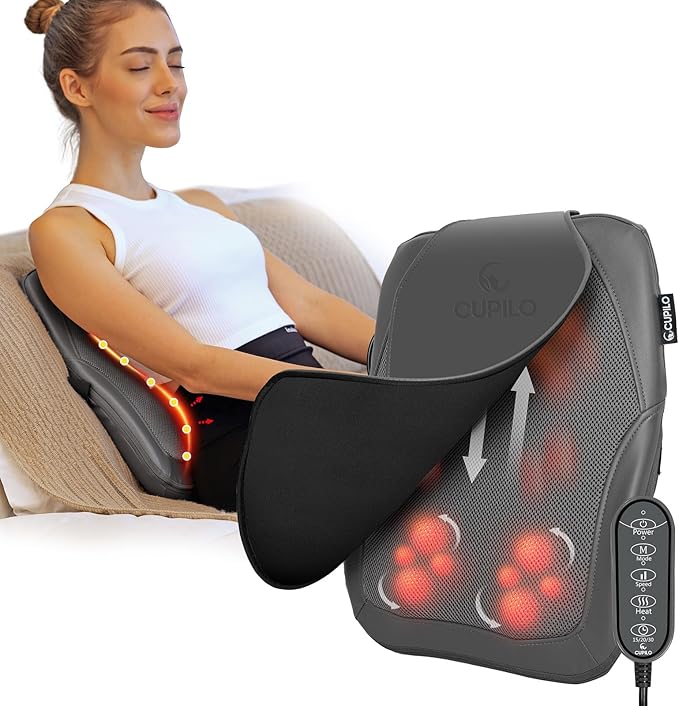 Shiatsu Back Massager with Heat for Deep Tissue Pain Relief, 4D Kneading & Rolling Up and Down Car Low Back Massager for Office and Home Use - Bloomnest