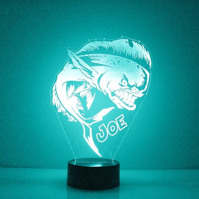 Fishing Fish Custom 3D Illusion Lamp with Remote | LED Night Light with Personalized Name, Logo, Image, Design | 4 Modes, 16 Light Colors | USB or Battery Power | Made in The USA - Bloomnest