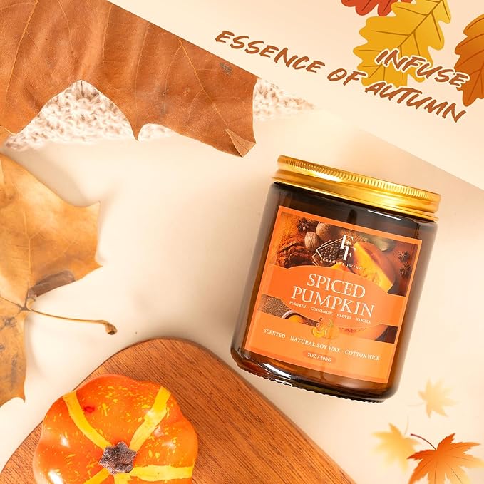 Fall Candle, Spiced Pumpkin Scented Candles for Home, Natural Soy Autumn Candle Aromatherapy Candle, 7 oz Jar Candles Fall Gifts for Women Men - Bloomnest
