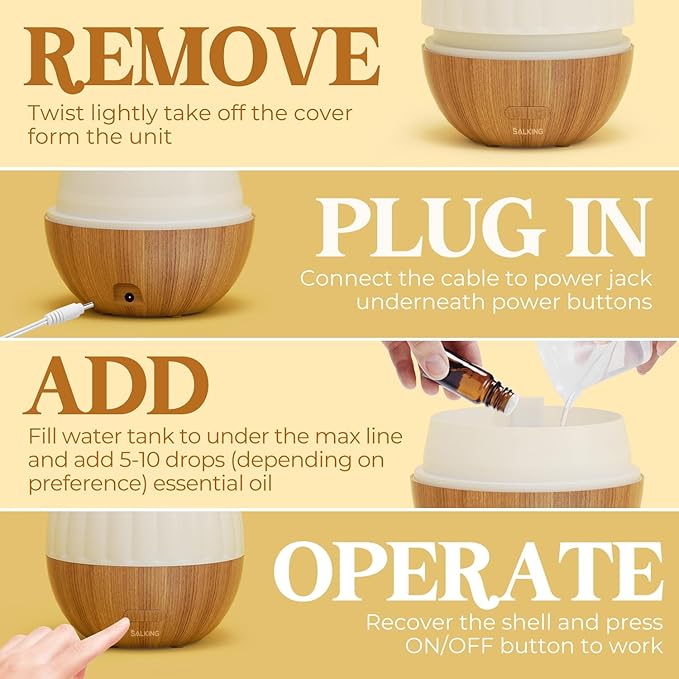 SALKING Essential Oil Diffuser, 300ml Aromatherapy Diffuser for Essential Oils, Ultrasonic Diffuser with Adjustable Mist Mode Timers, Cool Mist Humidifier with 8 Color Lights, for Office Home - Bloomnest