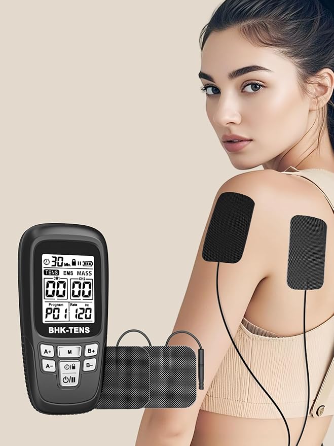 24 Modes TENS Unit Muscle Stimulator with 8 Electrode Pads, Professional 3-in-1 Electronic Pulse Massager with 2-150Hz Rate, 40 Levels, 90mins Timer, EMS TENS Machine for Pain Relief Therapy BHKTENS