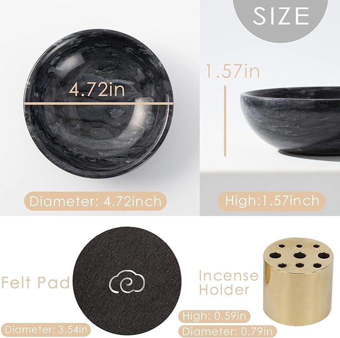 Incense Holder, Beautiful Natural Marble Incense Burner for Meditation, 9 Incense Holes Suitable for Most Types (Black) - Bloomnest