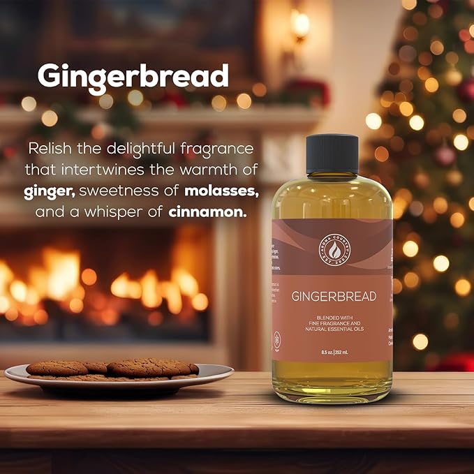 Aroma Country Gingerbread Diffuser Oil - Luxury Essential Oils for Diffuser Refill & Air Freshener Room Spray - Long-Lasting & Natural Home Fragrance, Gingerbread Scented Oil (8.5 Fl. oz) AromaCountry