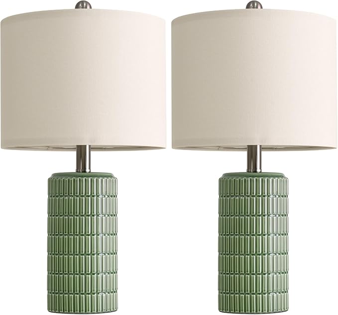 PoKat 20.75" Small Modern Ceramic Table Lamps Set of 2 for Bedroom, Green Bedside Lamps for Night Stands, Farmhouse House Decor Nightstand Table Lamps for Living Room End Table Green - Bloomnest