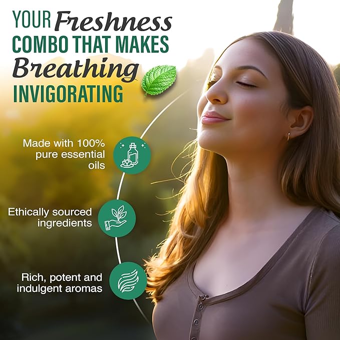 GuruNanda Breathe Essential Oil Set (Pack of 3 x 0.34 Fl Oz) - 100% Pure, Natural & Undiluted Diffuser Oils for Aromatherapy - Helps Support Clear Breathing - Suitable for Massages & DIY Recipes - Bloomnest