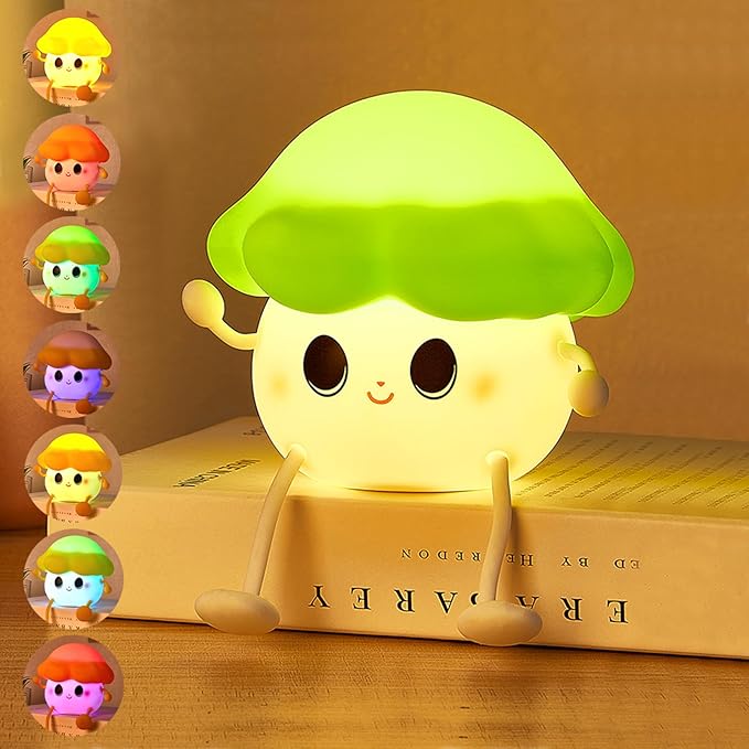 Mushroom Night Light for Kids, Cute Silicone Night Light, 7 Adjustable Color Breathing Mushroom Lamp, Rechargeable USB LED Touch Light for Children's Room Decor, Christmas Birthday Gift (Green) - Bloomnest