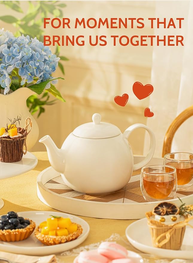 Sweese Porcelain Teapot, 40 Ounce Tea Pot - Large Enough for 5 Cups, White - Bloomnest