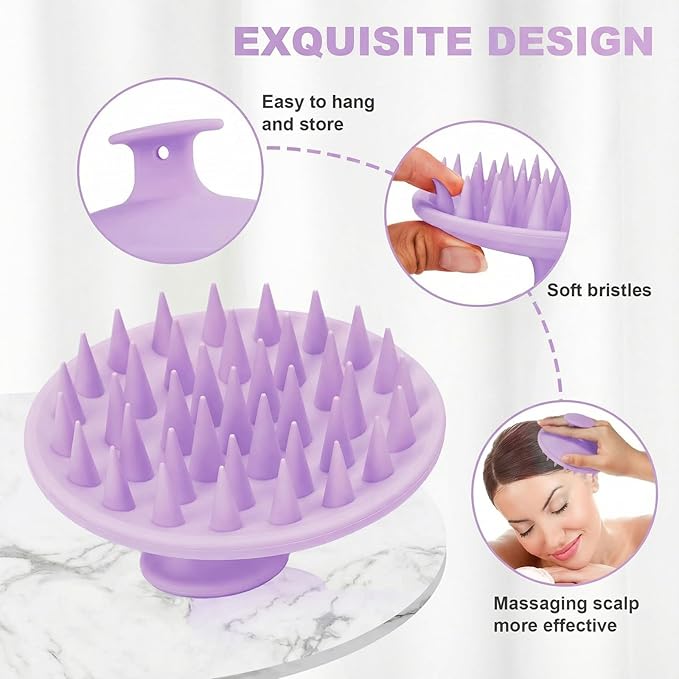 Silicone Scalp Massager Shampoo Brush, Scalp Brush for Hair Growth & Dandruff Removal, Hair Scrubber Scalp Stimulator Exfoliator Brush with Soft Bristles for Wet Dry Scalp Care (Light Purple) Meartchy
