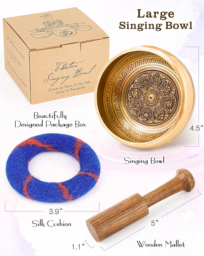 Tibetan Singing Bowls – Hand-Hammered in Nepal, Authentic Meditation Sound Bowls for Yoga, Chakra Healing, Mindfulness & Spiritual Self-Care Gifts for Women