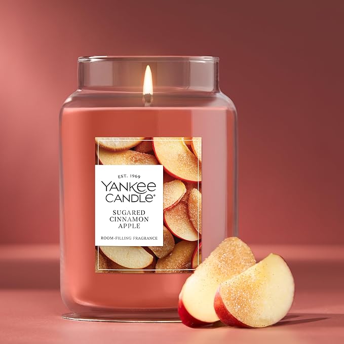 Yankee Candle Sugared Cinnamon Apple, Fall Scented Candle, 22oz Large Jar with up to 150 Hour Burn Time - Bloomnest