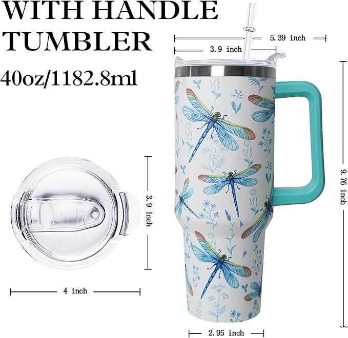 40 oz Dragonfly Tumbler With Lid and Straw - Water Bottle, Coffee Mug, Travel Cup - Gifts for Women, Ornament, Accessories - Bloomnest