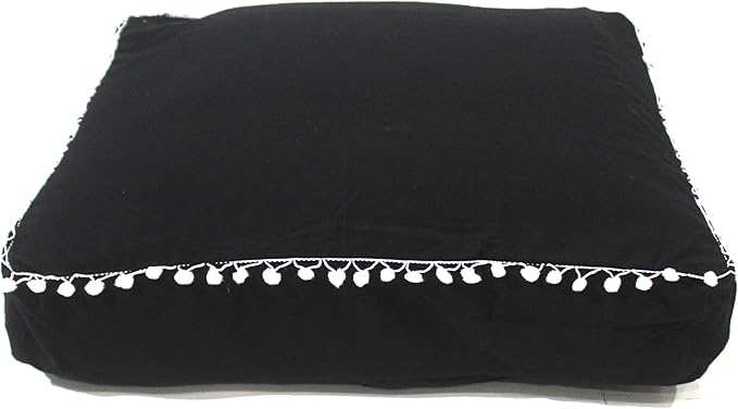 CRAFT KALA Meditation Floor Pillow Cover, Round Large Pillows Cover Seating for Adults, Bohemian Mandala Circle Cushions Cover for Outdoor Fireplace Yoga Living Room (Black, 16" Square) - Bloomnest