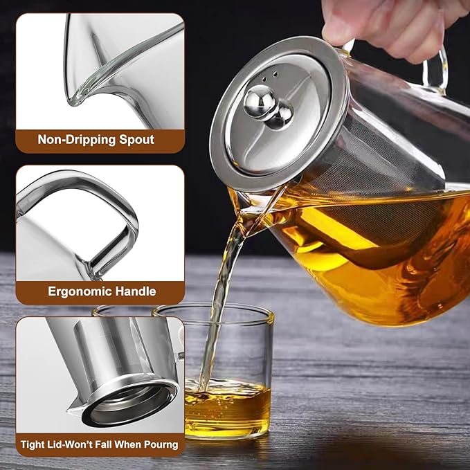 Glass Teapot, Tea Pot with Removable Infusers for Loose Tea, Borosilicate Glass Tea Kettle Tea Maker Stovetop for Party, Camping,Travel (550ML) - Bloomnest