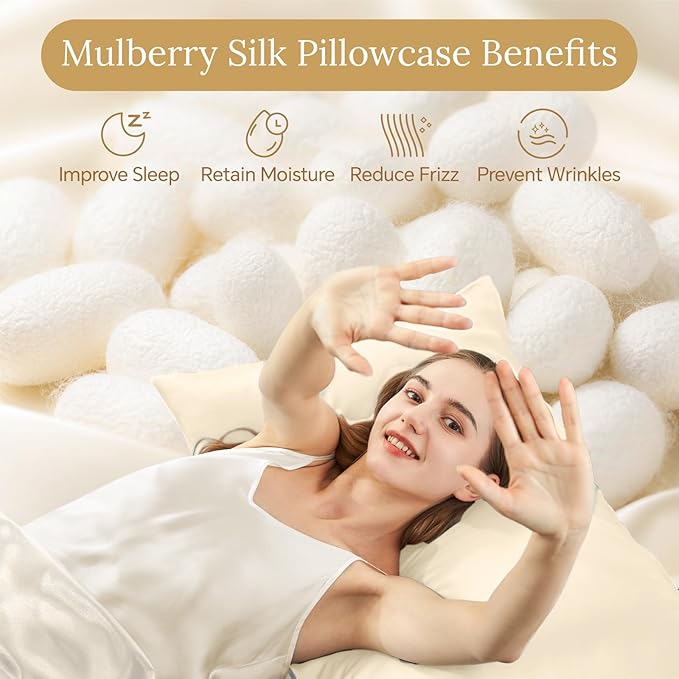 INFIIXSO Mulberry Silk Pillow Case King Size, Silk Pillowcase with Hidden Zipper 20"x36", Extraordinary Smooth and Soft Pillow Cases for Hair and Skin(Ivory, 1 Pack) - Bloomnest