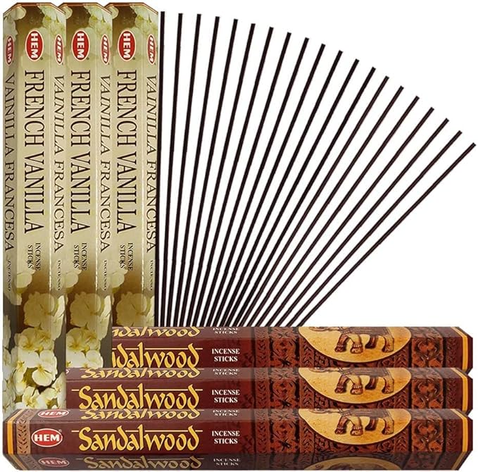 Sandalwood Incense Sticks and French Vanilla Incense Sticks with Incense Holder Bundle for Home Fragrance and Spiritual Décor - Bloomnest