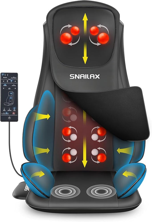 Snailax Shiatsu Neck Back Massager with Heat, Massage Chair Pad with Compression, Height-Adjustable Neck Massage Rollers Chair Seat Massager, Gifts for Men, Women - Bloomnest