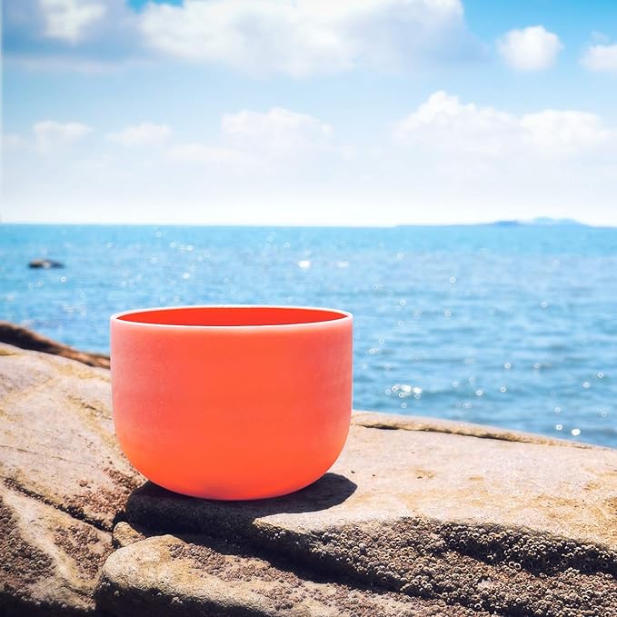 TOPFUND 440 Hz Orange D Note Crystal Singing Bowl Sacral Chakra 10 Inch with Heavy Duty Carrying Case and Suede Mallet