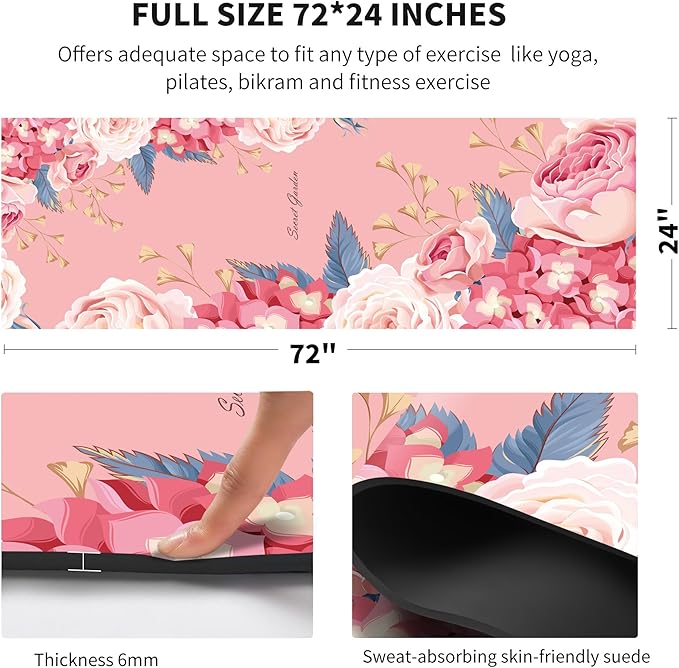 nuveti Yoga Mat Print Extra Thick TPE Non Slip Fitness Exercise Mat with Carrying Bag,72"x24" Extra Thick 6MM Exercise & Workout Mat for Yoga, Pilates Fitness and Floor Exercises - Bloomnest