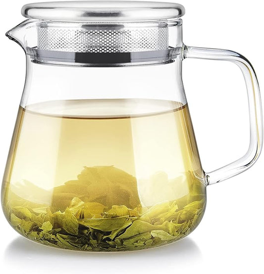Teabloom One-Touch Tea Maker, 2-in-1 Teapot and Kettle with Stainless Steel Filter Lid for Loose Tea – Stain-free Borosilicate Glass Tea Pot (15 Oz) – Tea Connoisseur's Choice - Bloomnest