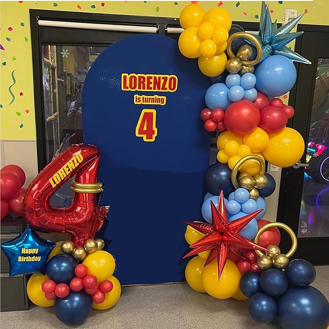 161Pcs Blue Yellow Red and Gold Balloon Garland Arch Kit - Cartoon Party Decorations with 4D Star Gold Long Balloons for Birthday Baby Shower Cartoon Carnival Circus theme Backdrop Decorations - Bloomnest