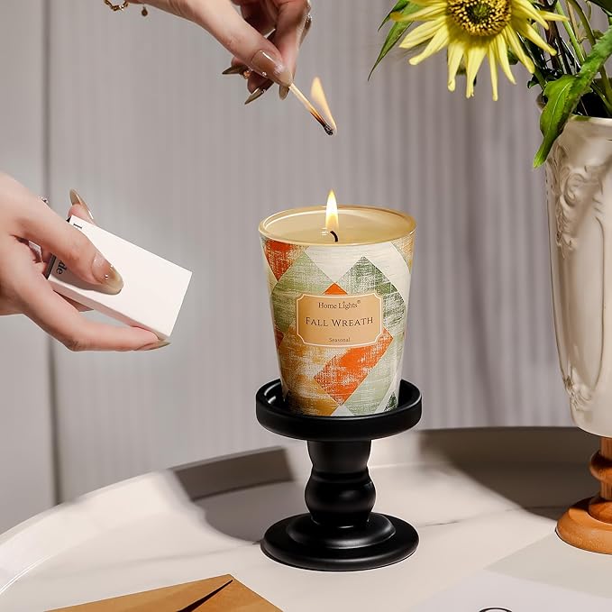 HomeLights Soy Wax Candles for Home Scented, 1-Wick Candles in Fall Wreath Scented, Rustic Modern Aromatherapy Candles Gift for Parties, Relaxing, 6.7oz - Bloomnest