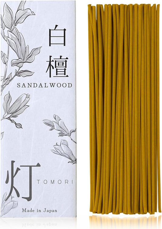 Sandalwood Premium Japanese Incense Sticks 60sticks Coreless Low Smoke Natural Charcoal Free Non Toxic Temple Kyoto Aroma Aromatherapy Meditation Calming Stress Relief Relaxation Yoga Zen TOMORI