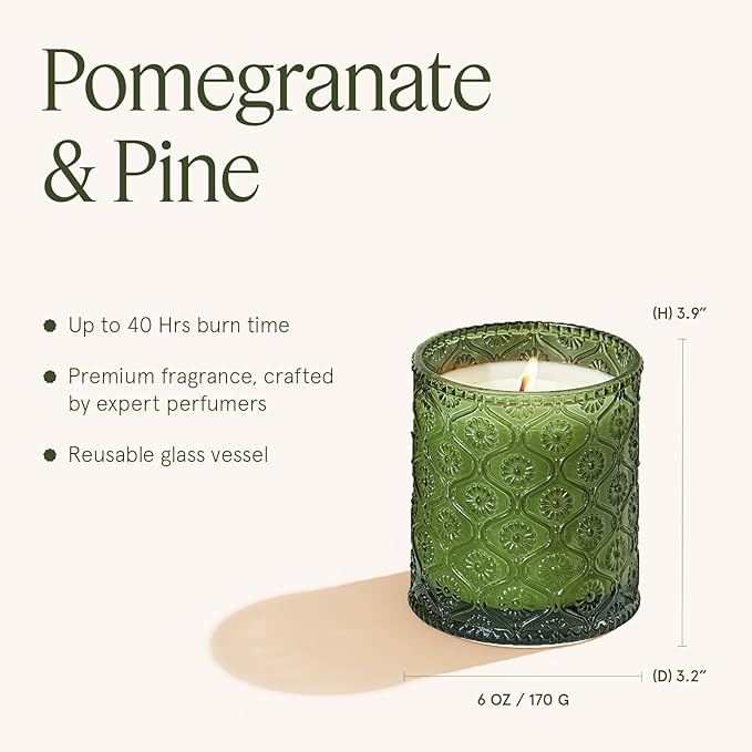LA JOLIE MUSE Christmas Candles, Pine & Pomegranate Candle -Lemon, Pomegranate & Pine | 6 oz Natural Soy Wax | 40 Hours Clean Burn | Gift-Ready for Hosts, Gatherings | Elegant Home Décor - Bloomnest