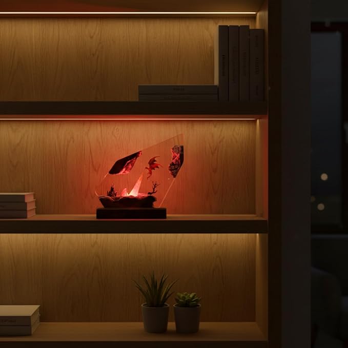 Handmade 3D Ocean Resin Lamp, Epoxy Ocean Night Light with Wooden Base, LED Color Changing Table Lamp, USB Powered Dragons Decor, Unique Ocean Gift for Bedroom & Home Office (Fire Dragon) - Bloomnest