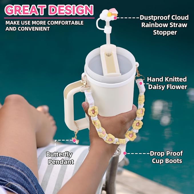40 oz Tumbler Insulated Mug w/Straw & Flip Cap Lids - Cup Holder Bottle with 6 Accessories Set for Hot, Cold Drink - Leak-Proof - Water, Coffee Portable Travel Mug (Cream) - Bloomnest
