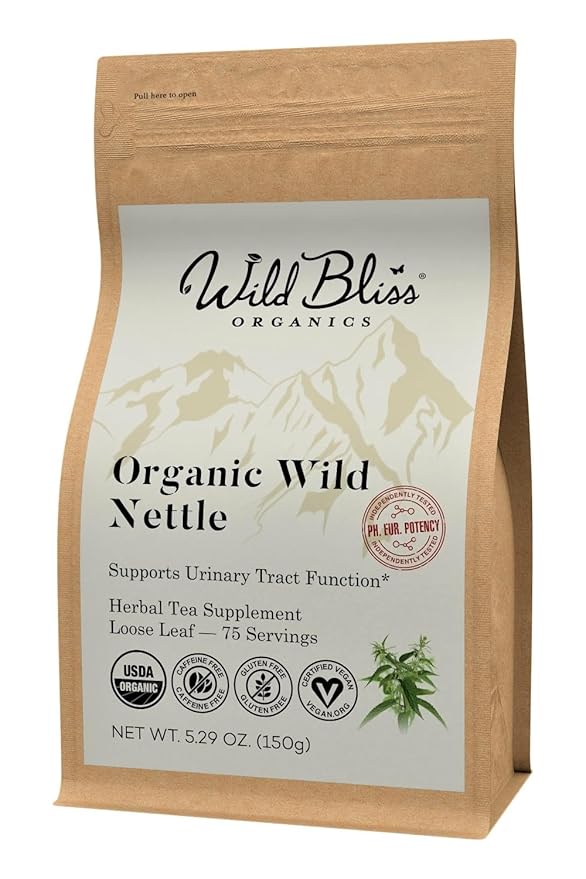 Organic Wild Stinging Nettle Leaf Tea - Caffeine Free Loose Leaf Herbal Tea - 5.3 Oz - 75 Servings - Bloomnest