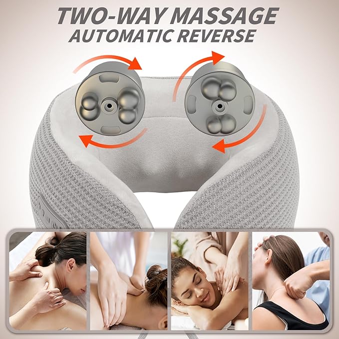 Electric Neck Massager,Portable Travel Pillow with Massage and Heat,Rechargeable vibrating Neck Pillow Massager,Perfect for Pain Relief at Home,Office,Travel,Fathers Day Gift Ideas from Daughter Son - Bloomnest
