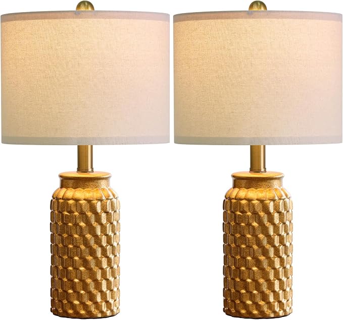 20.5" Gold Modern Ceramic Bedside Lamp Set of 2 for Bedroom Decor Farmhouse Table Lamp for Living Room Office Dorm - Bloomnest