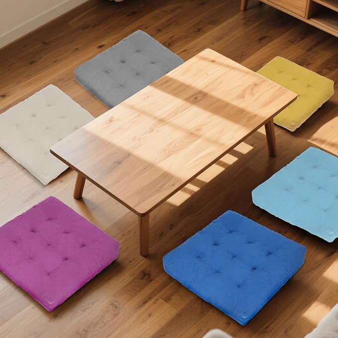 Meditation Floor Pillow Set of 2, Square Large Pillows Seating for Adults, Tufted Corduroy Cushion for Tatami Living Room, 22x22 Inch FP-Lblue