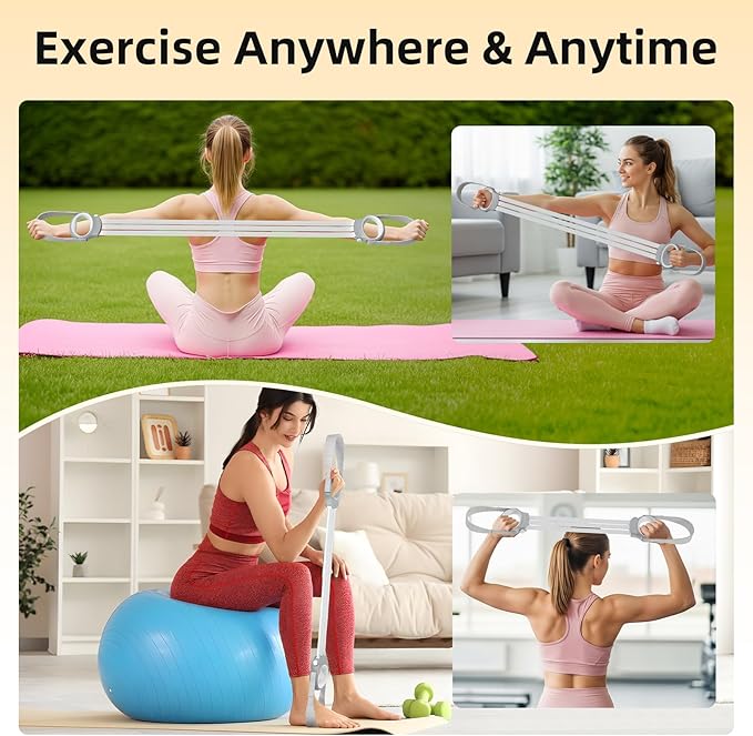 Figure 8 Fitness Resistance Bands with Handles, 20-60lb Adjustable Elastic Excercise Band, Non-Slip Fabric Silicone Bands for Strength Stretch Flexibility Training Arms Back Shoulder Chest Legs - Bloomnest