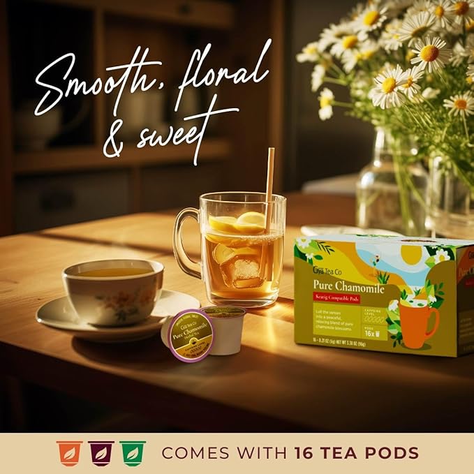 Gya Tea Co Chamomile Herbal Tea Pod (16 Count)- Decaf Wellness Tea for Body Comfort & Relaxing - Bloomnest