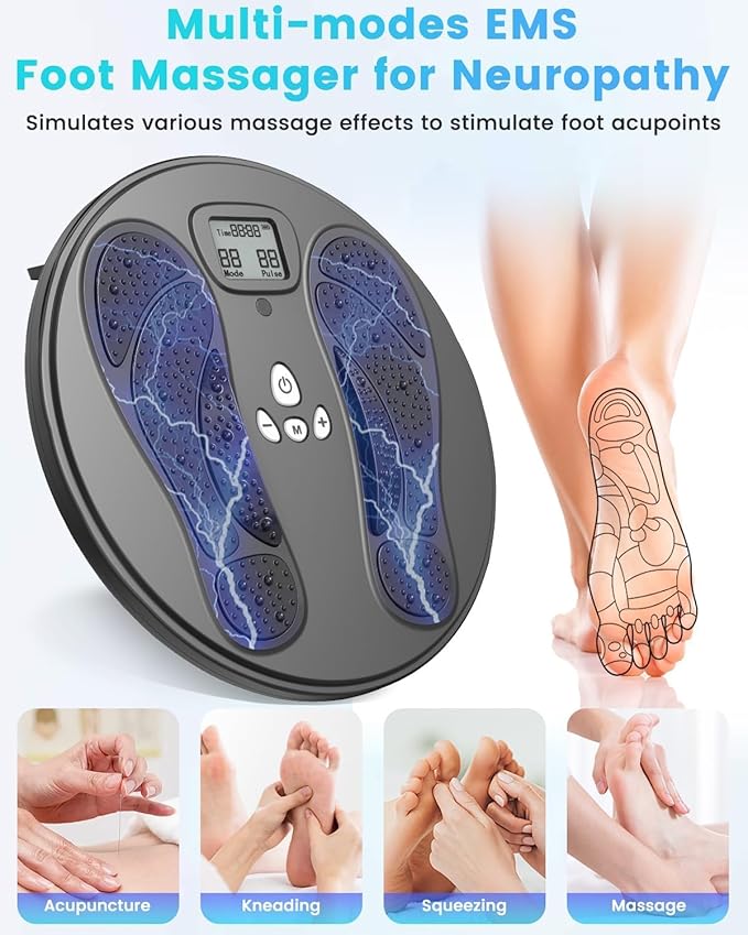 EMS Foot Massager for Neuropathy Foot Massager for Circulation and Pain Relief with TENS Unit Muscle Stimulator for Feet Body, Rechargeable Feet Massager,Health Expert Electronic Stimulator - Bloomnest
