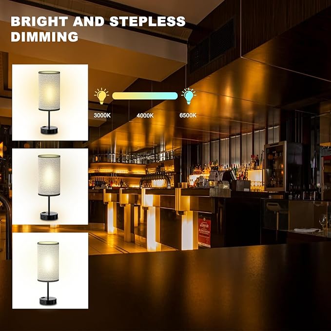 Table Lamp for Bedroom with Touch Control,Bedside Lamp with USB C+A Charging Ports& AC Outlets, Adjustable 3color LED Light for Home Decor/Nightstand/Bedroom/Office,Included Bulb - Bloomnest