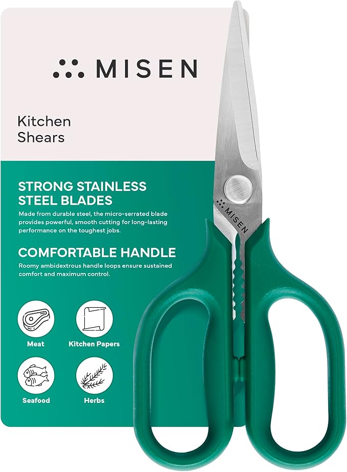 Misen Heavy Duty Kitchen Shears - Comfortable Ambidextrous Scissors for Meat, Poultry, Herbs & More - Easy to Clean - German Stainless Steel - Small | Green - Bloomnest