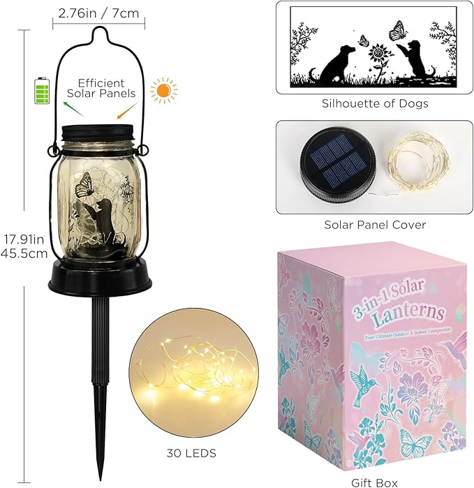 kyoryuger Dog Solar Lanterns Retriever Dog Solar Lights Golden Retriever Gifts for Women Men Dog Lovers Gifts Decorative Hanging Dog Lanterns with Stake for Yard Lawn Garden Decor Outdoor Dog Light - Bloomnest