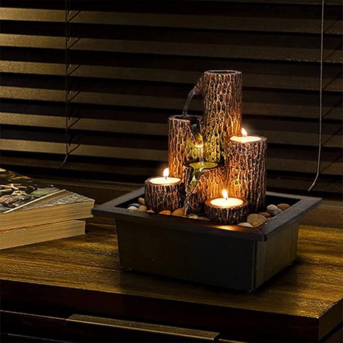 Small Indoor Relaxation Tabletop Fountain, Zen Meditation Waterfall Feature with Color LED Light & Natural Rocks, 4 Level Desk Waterfall for Home Office Bedroom Living Room Decoration (Style 4) - Bloomnest