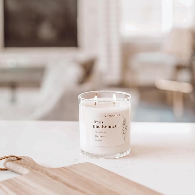 Calyan Wax Co. 2 Wick Candle, Texas Bluebonnets Scented Candle, 37 Hour Burn Time, Aromatherapy Soy Candles, Non Toxic & Vegan Soy Wax, Glass Tumbler Scented Candles, 12.5oz - Bloomnest