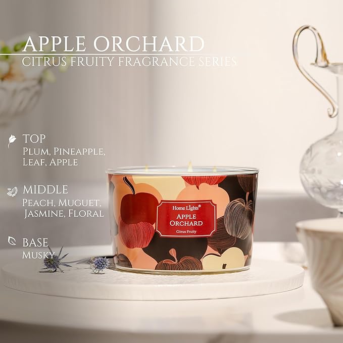 HomeLights Soy Wax Candles for Home Scented, 4-Wick Candles in Apple Orchard Scented, Aromatherapy Candles Gift for Parties, Relaxing, Eclectic Mixed Styles, 18oz - Bloomnest