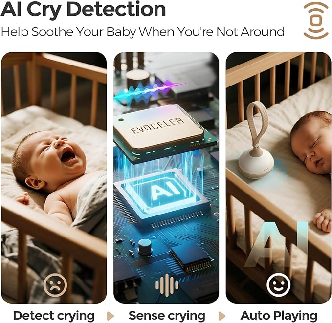 EVOCELER | Portable White Noise Sound Machine for Babies and Kids | Auto Cry Detection | 9 Soothing Sounds | Sleep Soother | Voice Recording | 15H Battery | Travel | Baby Registry Gift | Stroller Clip - Bloomnest