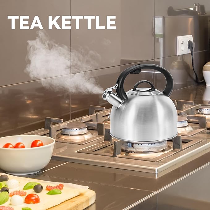 Whistling Stovetop Tea Kettle, 3L Food-Grade 304 Stainless Steel Teapot, Ergonomic Handle,Hot Water Quick Boil,All Metal Stove Kettle Rust Resistant and Durable,With Anti-Scald Towel(Silver) - Bloomnest