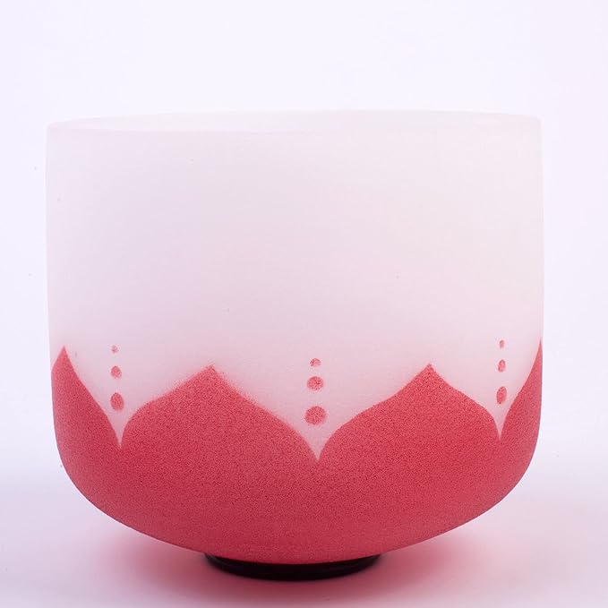 Leize Quartz Crystal Singing Bowl C Note 432 hz Root Chakra Red Lotus Design 12" Wide with Suede Striker - Bloomnest