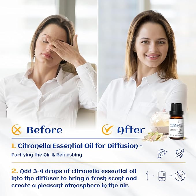 HIQILI 0.33 Fl Oz Citronella Oil for Homemade Sprays, Add to Diffuser, 100% Pure and Natural Undiluted, Portable - 10ml - Bloomnest