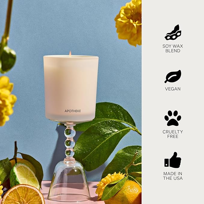 Apotheke Signature Scented Candles for Home, Bergamot Tangerine - 10.5 oz - Soy Wax, Non Toxic, Large Jar White - Luxury Candle Gifts for Women & Men - Vanilla, Amber, Dahlia, and Champagne - Bloomnest